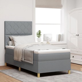 Cama Box Spring com Colchão e Luz LED Cinza Claro 90x190 cm Tecido