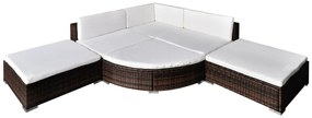 6 pcs conjunto lounge de jardim c/ almofadões vime PE castanho