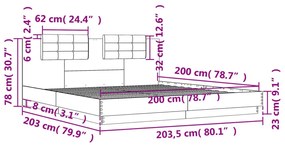 Estrutura cama c/ cabeceira 200x200 cm derivados madeira preto