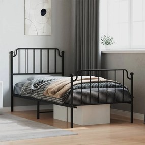 Estrutura de cama com cabeceira e pés 90x190 cm metal preto