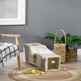 Túnel para gatos de interior, brinquedos para gatos com bola suspensa e várias entradas, em sisal, 98 x 30 x 30 cm, cor creme