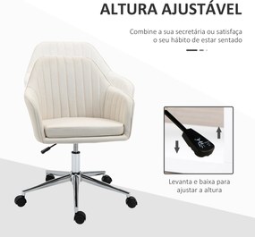 Cadeira de Escritório Cadeira de Secretária com Altura Regulável e Base Giratória para Escritório 61x59x86-96 cm Bege