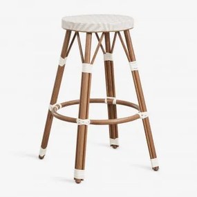 Pack De 4 Bancos Altos Em Alumínio E Rattan Sintético Brielle Bistro ↑75 Cm & Nude Beige - Gardénia Branco - Sklum