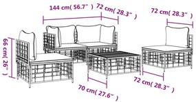 5 pcs conjunto lounge de jardim c/ almofadões vime PE antracite