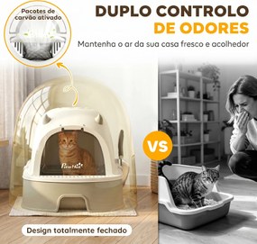 Caixa de Areia para Gatos L com Tampa Superior Removível Tabuleiro em Aço Inoxidável Porta Frontal e Pá Cinza