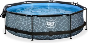 Piscina redonda Stone ø300x76cm com bomba de filtragem e cobertura - cinzenta