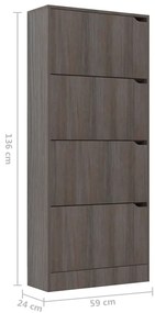 Armário sapatos c/ 4 portas contrapl. 59x24x136 cm cinza/sonoma