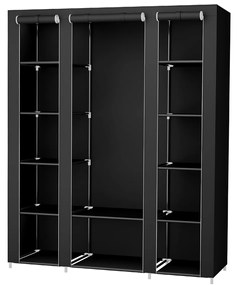 SONGMICS Guarda-roupa portátil, armário dobrável, organizador de roupas com trilho para pendurar, prateleiras, capa de tecido, para quarto, vestiário, 150 x 45 x 175 cm, preto LSF03H