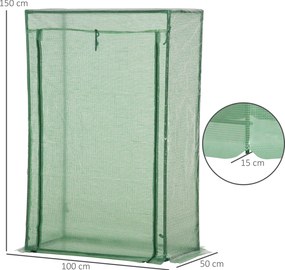 Estufa de jardim 100 x 50 x 150 cm, estufa de varanda, lona reforçada com PE, estrutura em aço, porta enrolável com fecho de correr,  verde