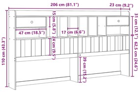 Cabeceira com arrumação 200 cm pinho maciço castanho-mel