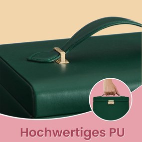 Caixa para joias com 4 níveis e espelho 17,5 x 22,5 x 16,5 cm verde vintage