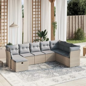 vidaXL 8 pcs conj. sofás jardim c/ almofadões vime PE bege misturado