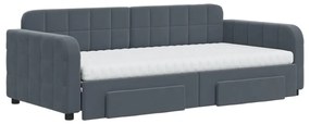 Sofá-cama c/ gavetão e gavetas 90x190 cm veludo cinzento-escuro