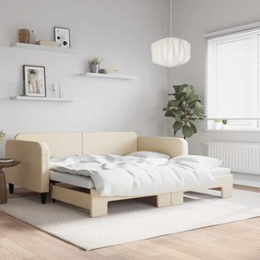 Sofá-cama com gavetão 100x200 cm tecido cor creme
