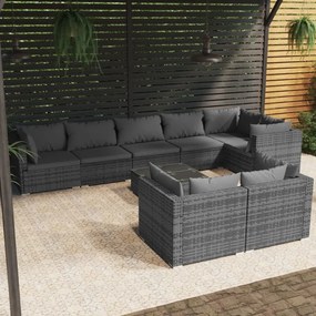 vidaXL 9 pcs conjunto lounge de jardim c/ almofadões vime PE cinzento