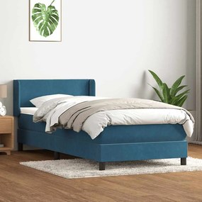 Cama com molas/colchão 90x220 cm veludo azul-escuro