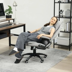 Cadeira de escritório com função de massagem e aquecimento, altura ajustável, encosto reclinável e comando à distância, cinzenta