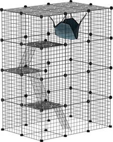 Gaiola Interior para Gatos, 105 x 70 x 140 cm, 4 Níveis Modulares, Preto