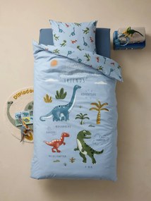 Conjunto capa de edredon + fronha de almofada para criança, com algodão reciclado, DINO FRIENDS azul-cristalino