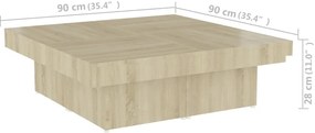 Mesa de centro 90x90x28 cm contraplacado carvalho sonoma