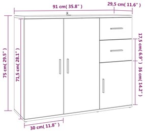 Aparador 91x29,5x75 cm derivados de madeira cinzento sonoma