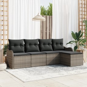 Conjunto de Sofá de Jardim vidaXL 5 Peças com Almofadas Rattan PE Cinz