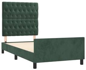 Estrutura de cama c/ cabeceira 90x200 cm veludo verde-escuro