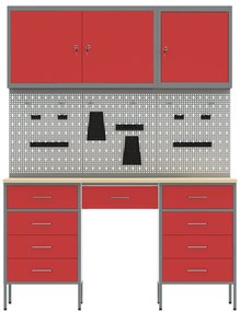 Conjunto de Armário e Painel de Ferramentas de 8 Peças vidaXL Vermelho