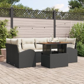 Conjunto de Sofás de Jardim vidaXL com Almofadas Preto Rattan de Polie