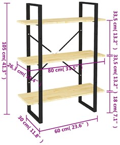 Estante com 3 prateleiras 80x30x105 cm pinho maciço castanho
