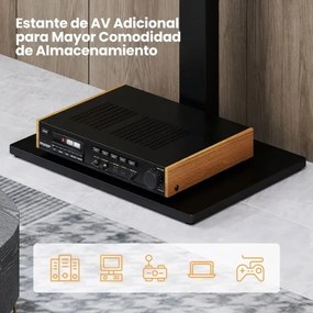 Suporte de TV de chão ajustável em altura 95,5-111,5 cm com Estante AV para TVs de 32-70 polegadas até 50 kg Preto