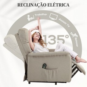 Poltrona Relax Reclinável Elétrica Poltrona Levanta Pessoas com Controlo Remoto e Bolso Lateral 66x90x96 cm Bege