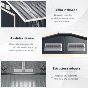 Abrigo de jardim exterior com 4 aberturas de ventilação e portas individuais  213 x 127 x 195 cm Cinzento