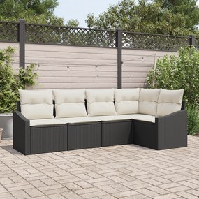 Conjunto de Jantar de Jardim com 5 Peças e Almofadas Preto em Rattan S