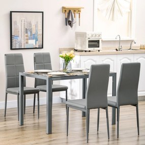 Conjunto de mesa de jantar com 4 cadeiras, mesa de cozinha com cadeiras em couro sintético, 120 x 70 x 75 cm, cinzento