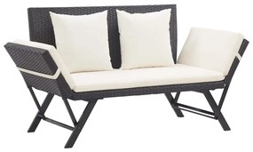 vidaXL Banco de jardim com almofadões 176 cm vime PE preto