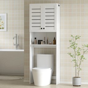 Móvel de casa de banho 67 x 31,5 x 190 cm para lavatório/máquina de lavar roupa com armário de portas duplas, portas com persianas, branco