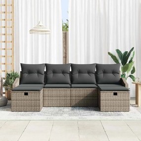 Conjunto de Sofá de Jardim com 6 Peças e Almofadas Cinzas em Rattan Si