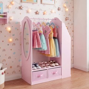 Armário Infantil com Espelho, 81 x 37 x 108 cm, Arrumação Multifuncional, Rosa