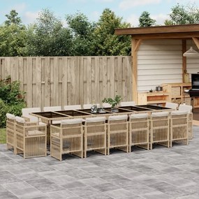 17 pcs conjunto de jantar p/ jardim c/ almofadões vime PE bege
