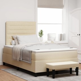 Cama Box Spring com Colchão &amp; Banqueta Creme 120x200 cm Tecido