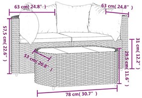 3 pcs conjunto lounge de jardim c/ almofadões vime PE cinzento