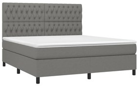 Cama box spring c/ colchão e LED 180x200 cm tecido cinza-escuro