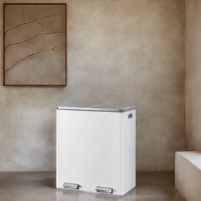 Caixote do lixo com 2 compartimentos de 60 L, 59 x 36,5 x 65,2 cm branco + cinzento
