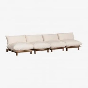 Sofá Modular Reclinável De Jardim De 4 Peças Em Madeira De Acácia Brina Beige Creme - Sklum
