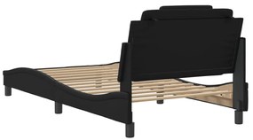 Estrutura cama c/ cabeceira 100x200 cm couro artificial preto