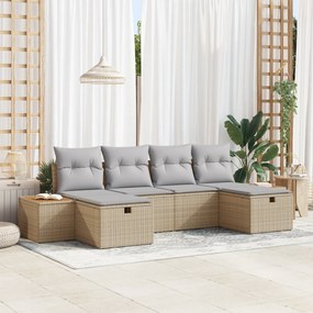 Conjunto de Sofá de Jardim de 6 Peças com Almofadas Bege em Vime Sinté