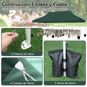 Tenda Pop Up Festas, Feiras, Jardim dobrável de 3 x 6 m com bolsa de transportee 6 sacos areia, portátil para festas com altura ajustável verde