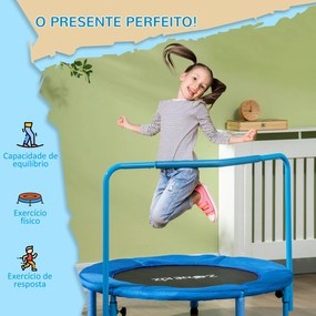 ZONEKIZ Trampolim Infantil 3 em 1 Trampolim para Crianças de 1-6 Anos com Corrimão Amovível Mini Trampolim para Interior Ø96x74cm Azul