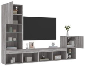 vidaXL 4 pcs móveis parede p/ TV c/ LEDs deriv. madeira cinza sonoma